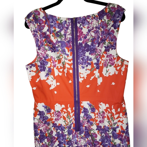 Adrianna Papell Red Purple Floral Midi Sheath Sleeveless Dress Lined Size 16 - Picture 3 of 8